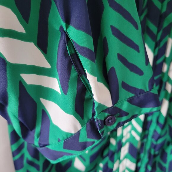 Coldwater Creek Blouse Sz Large 14 Pleated 3/4 sleeve button front green blue - Picture 4 of 14